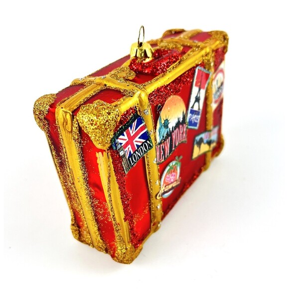 3 VTG Mercury Glass Christmas Ornaments world traveler suitcase Pendulum clocks - Picture 4 of 7